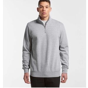 AS COLOUR Half Zip Crew Sweatshirt - Like New, Gray Melange, Men’s Small